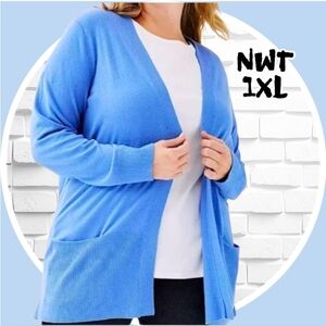 NWT 1X & 2X Open Front Cardigan w 2 Pockets Lt Blue